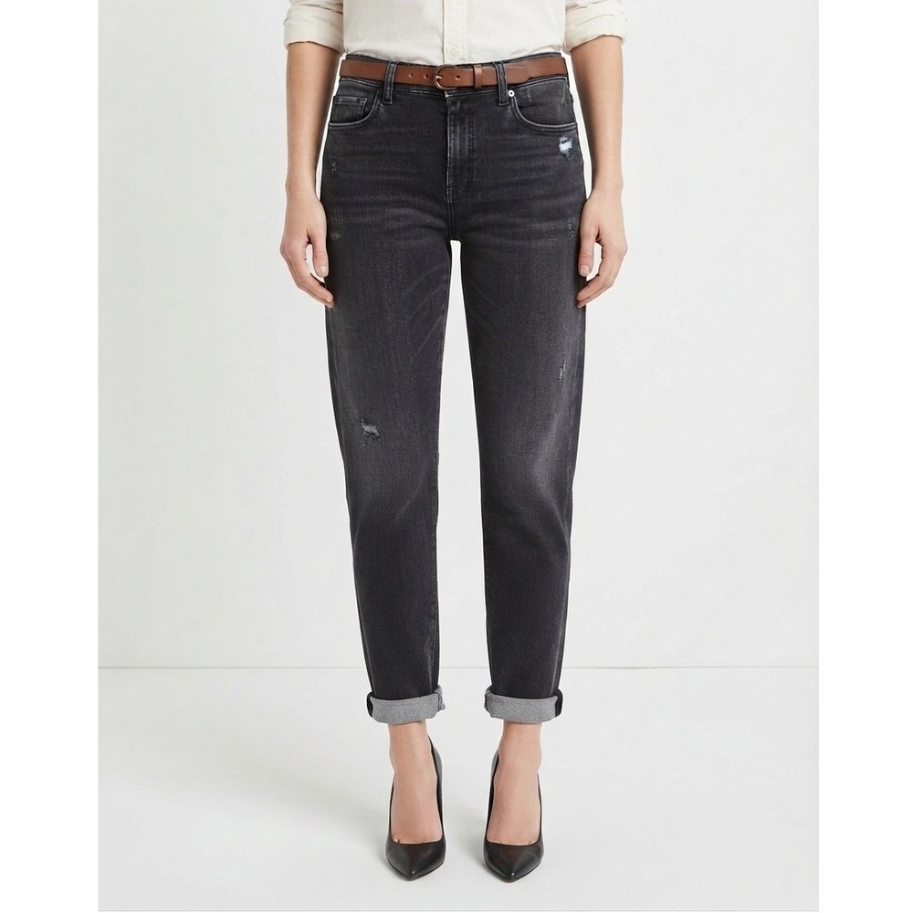 7 For All Mankind Relaxed Skinny Jeans Slim Illusion Grand Distressed Black 26